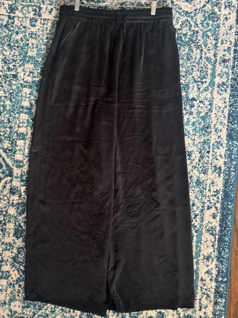 Joie black 100% silk fluid wide leg drawstring pants XL